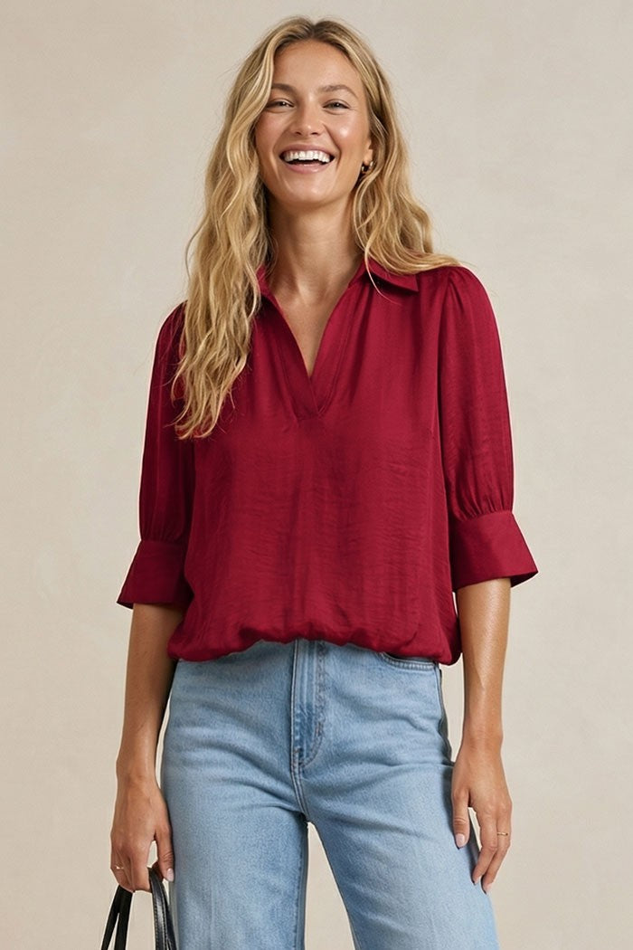 BUBBLED HEM HALF SLEEVE BLOUSE