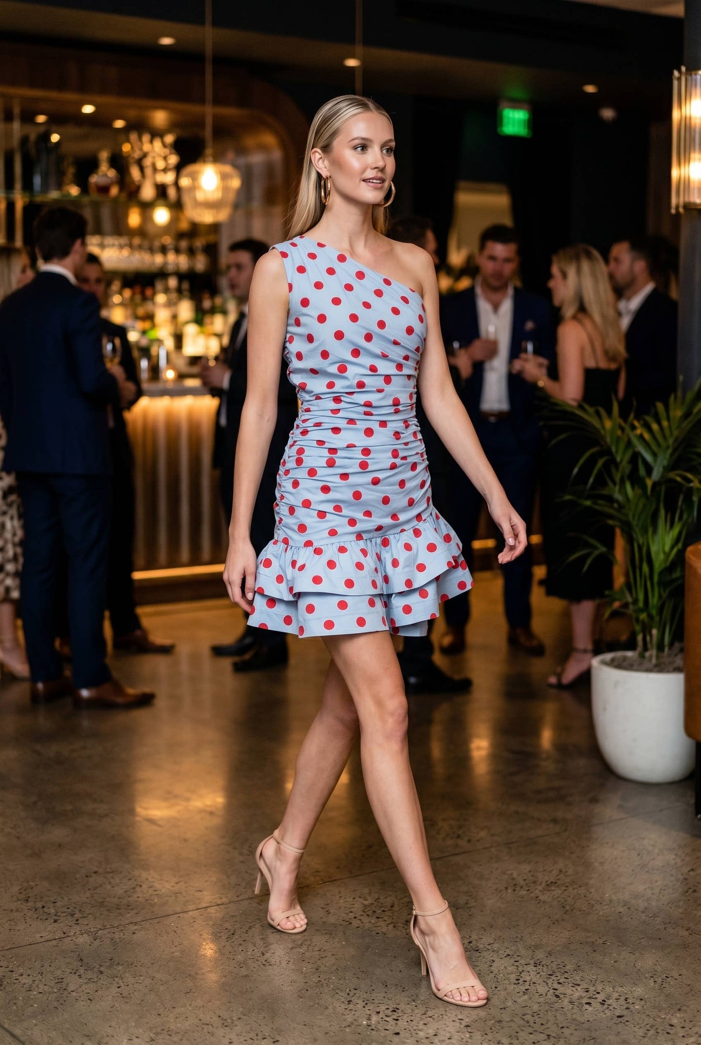 POLKA DOT ONE SHOULDER DRESS