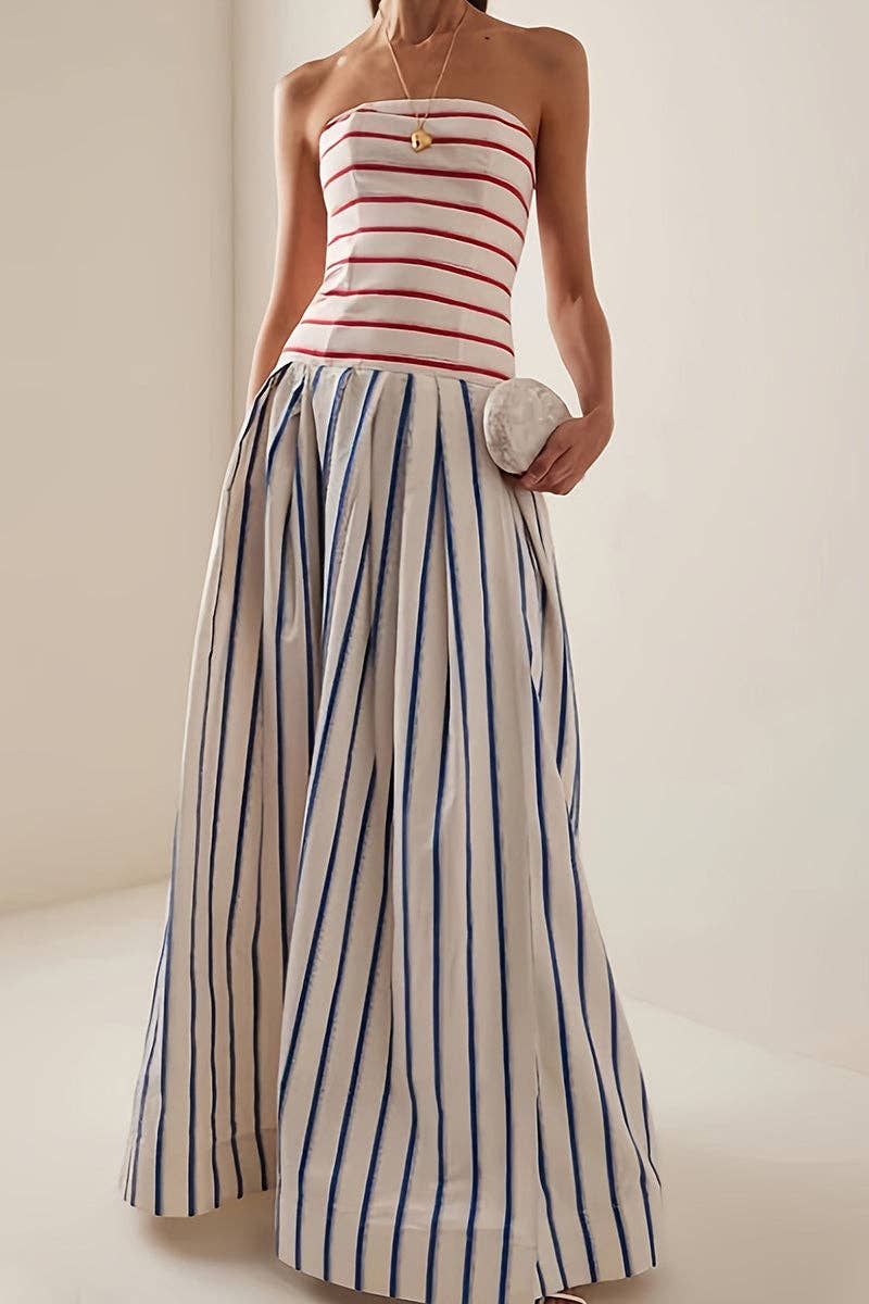 All American Striped Strapless Dress