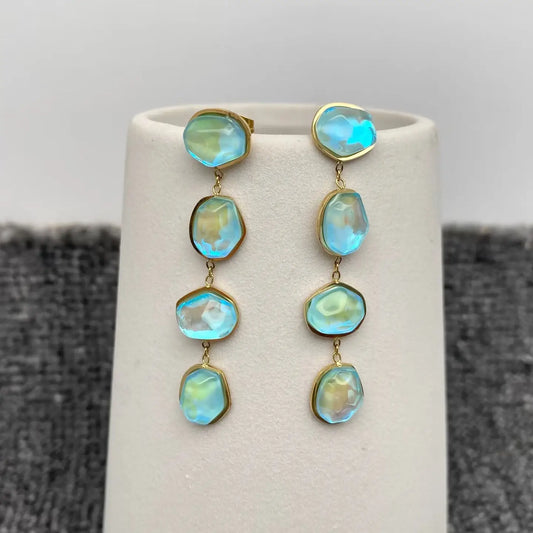 BLUE SEA GLASS DANGLE EARRINGS