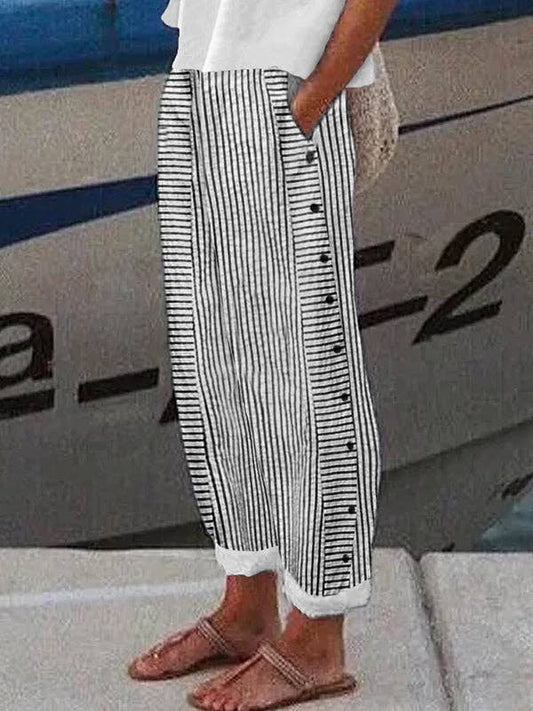 BAGGY STRIPED BUTTON PANTS