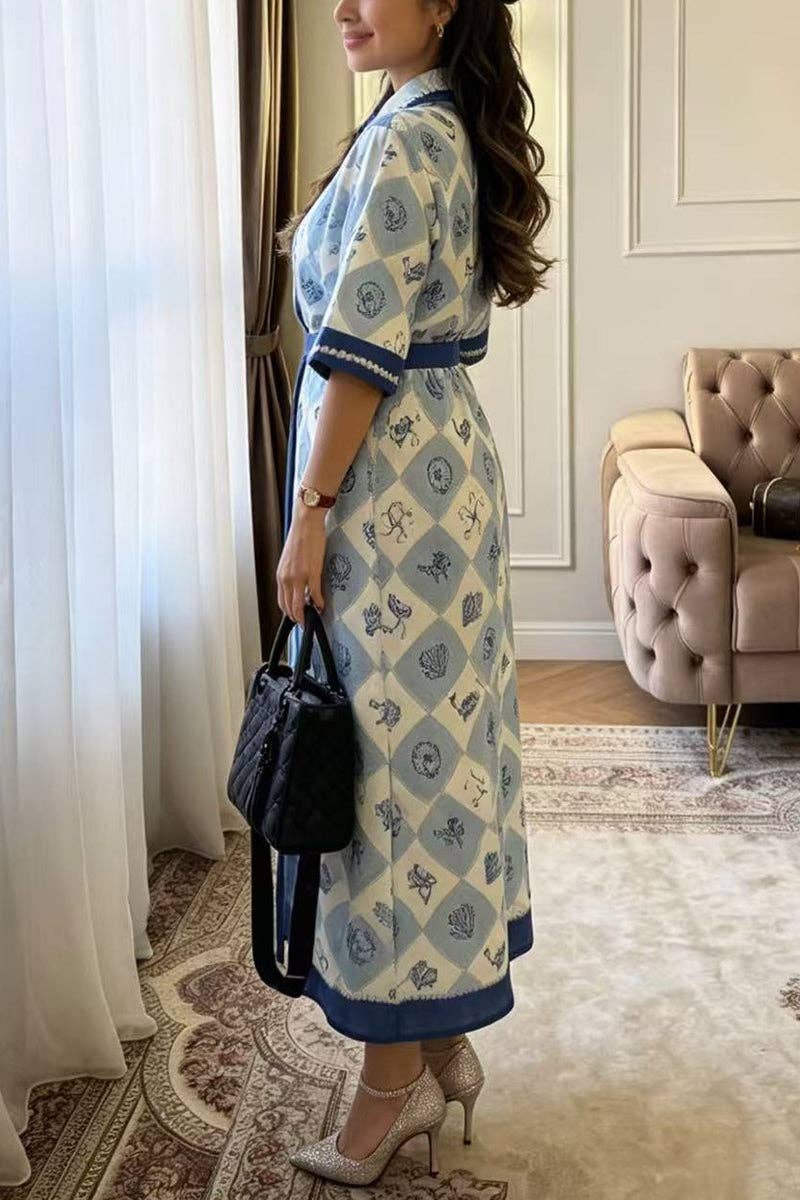 Ocean themed Print Button-Up Shirt Dress