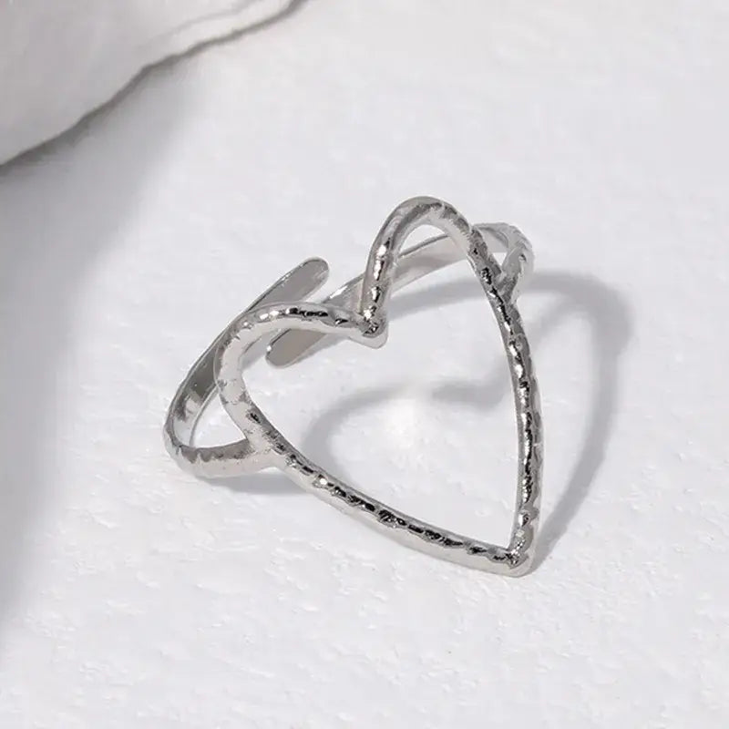 Gold and Silver Heart Open Minimalist Adjustable Ring