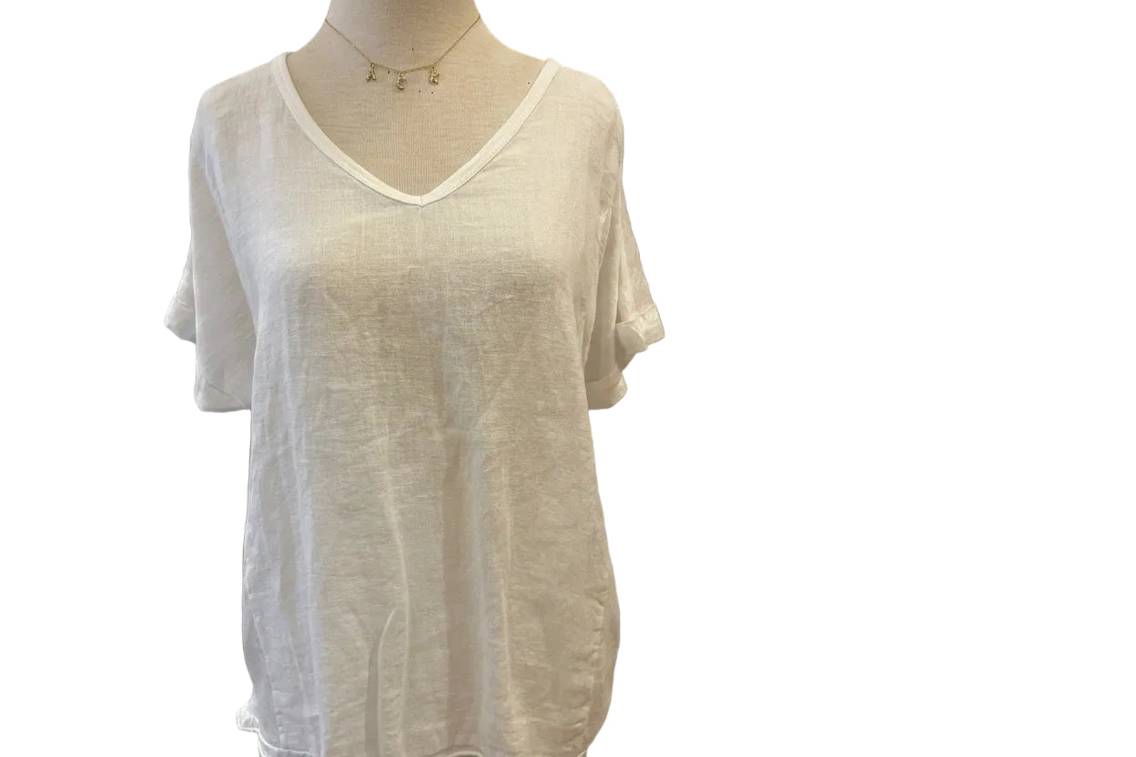 SIMPLE V-NECK LINEN TOP