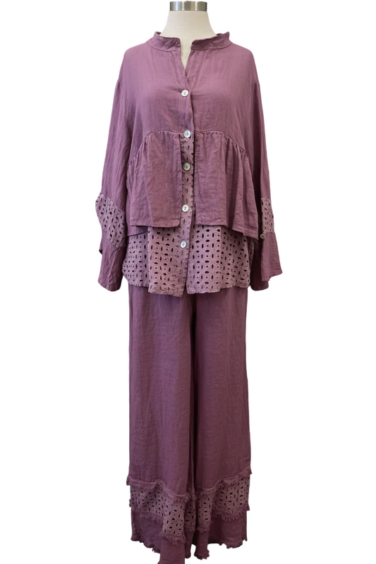 SANGALLO PURPLE PERFECT TOP AND PANTS SET
