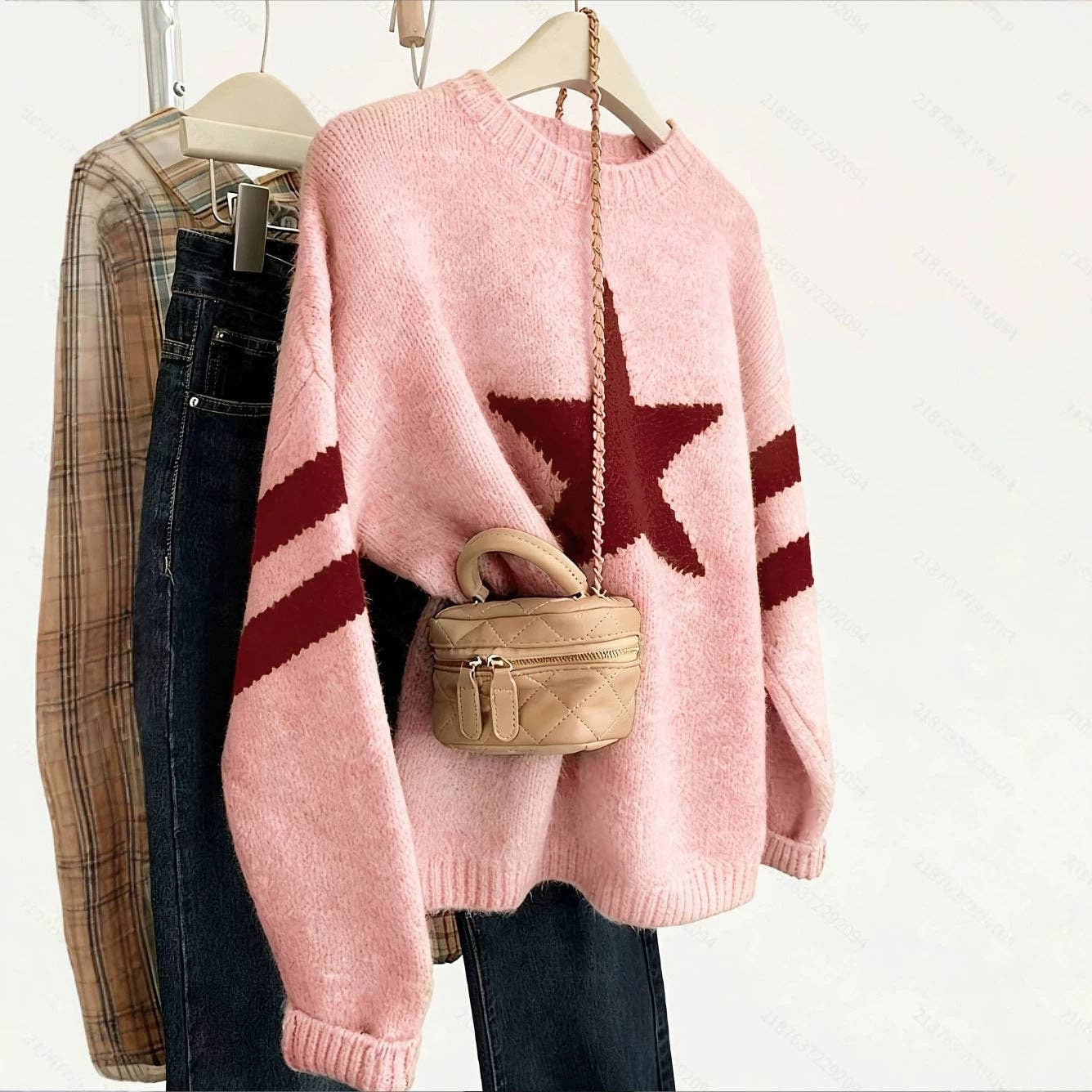 Star Graphic Crew Neck Knit Pullover Sweater