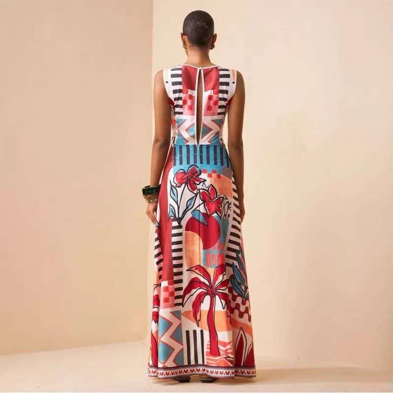 New Bohemian Tropical Print Maxi Dress