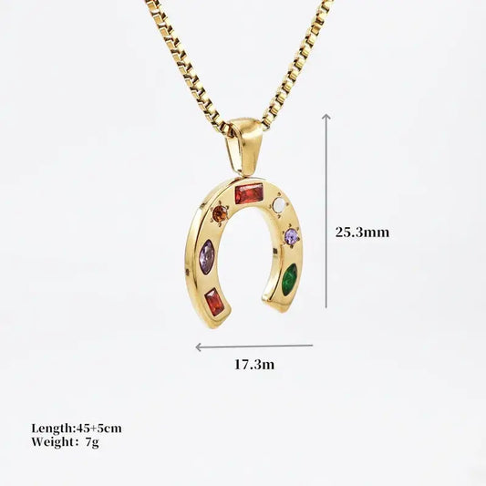 18K Gold Plated Horseshoe Pendant Necklace – Stainless Steel