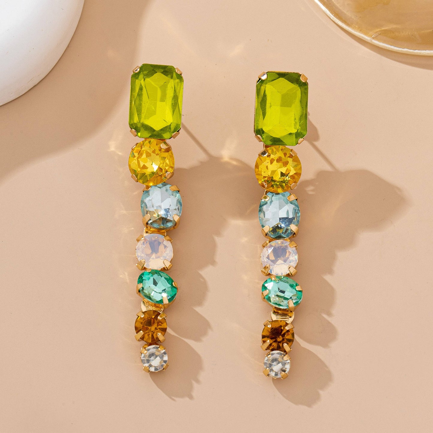 Rainbow Gem Drop Linear Earrings