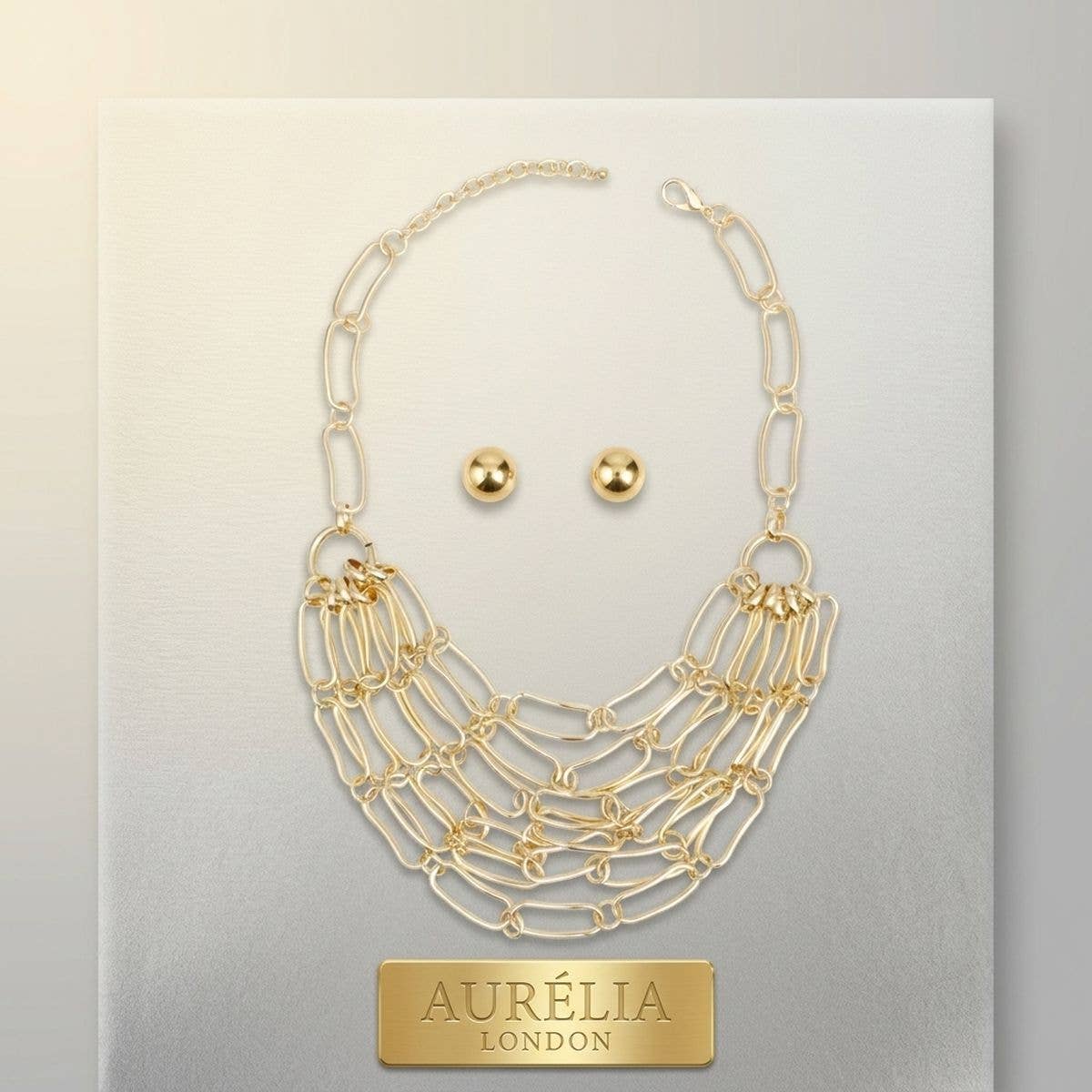6 Row Gold Long Oval Link Layered Chain Necklace