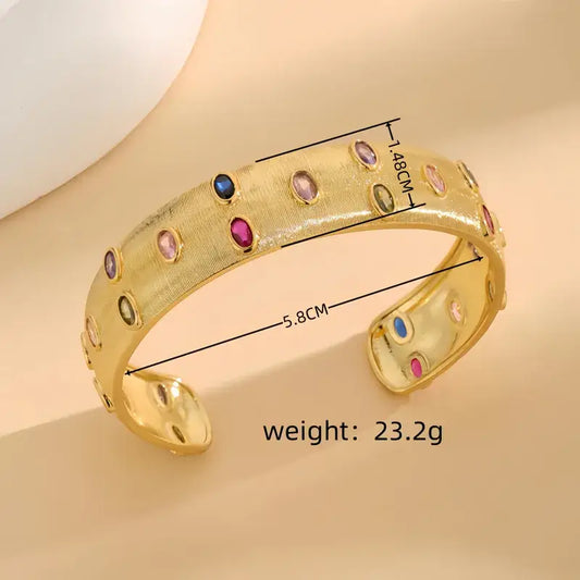 Gold Cuff Bracelet with Zircon Inlay Colorful Stones