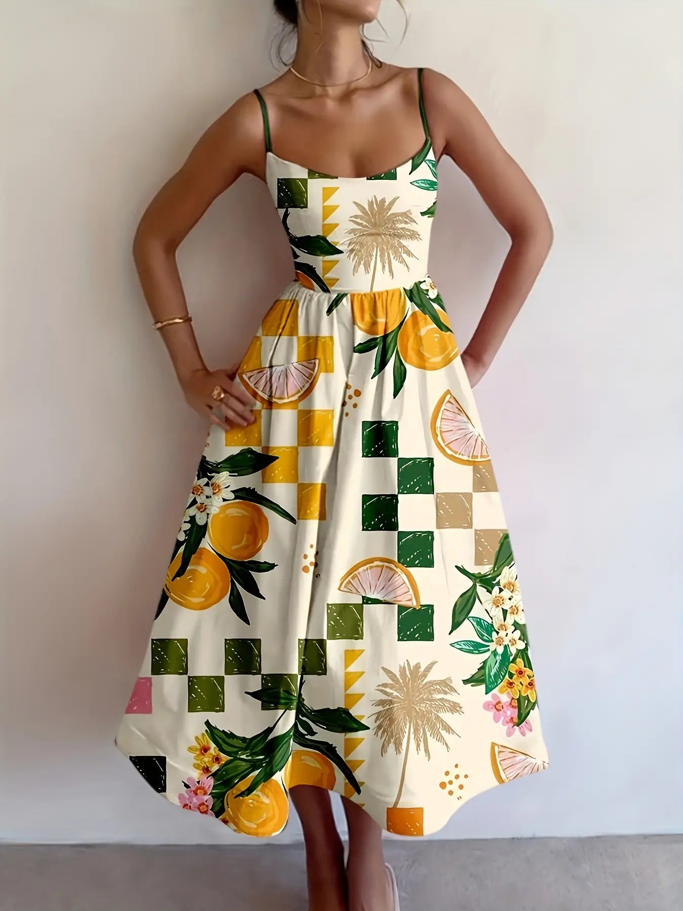 FLORA'S CHECKERED LEMONS & CHEETAH SUNDRESS