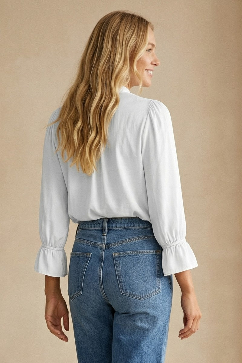 Fiona V neck Flared Cuff Blouse