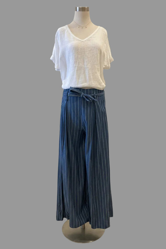 STRIPED TIE WIDE LEG PANTS