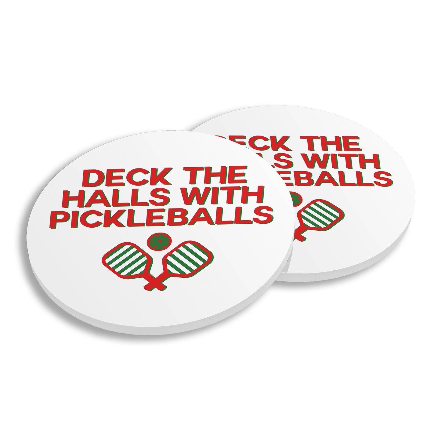 Ceramic Coasters S/4 - Deck the Halls with Pickleballs