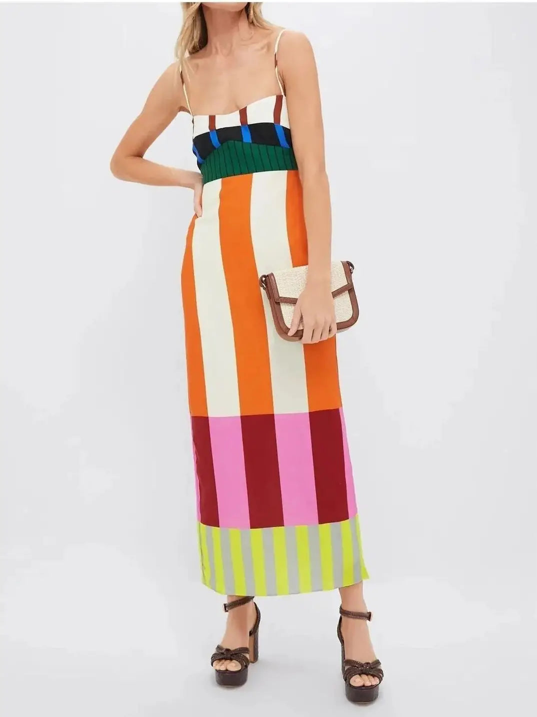 COLORFUL BLOCKED STRAPPY SUNDRESS