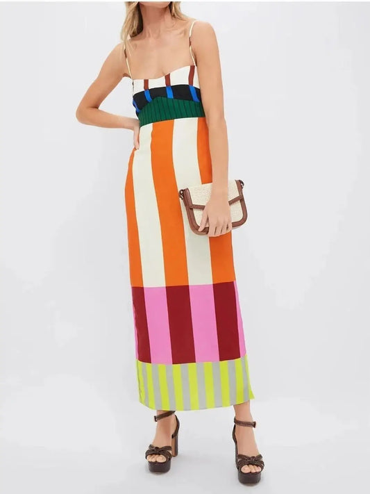COLORFUL BLOCKED STRAPPY SUNDRESS