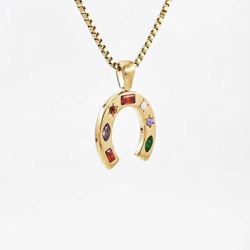 18K Gold Plated Horseshoe Pendant Necklace – Stainless Steel