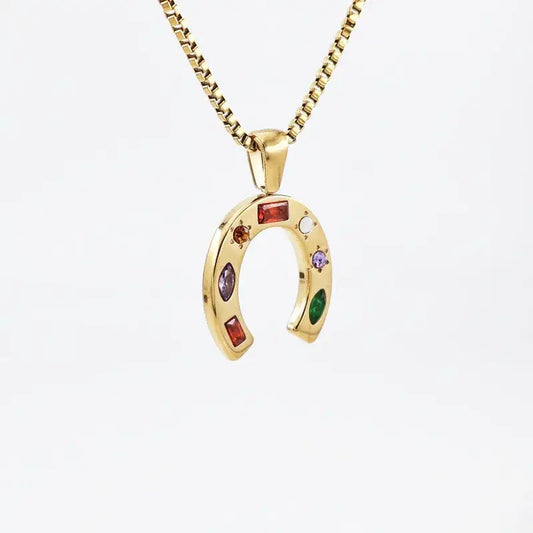 18K Gold Plated Horseshoe Pendant Necklace – Stainless Steel
