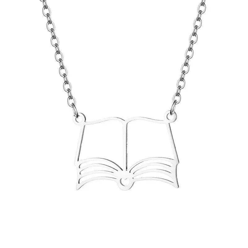 18K Gold Book Lover Pendant Necklace – Stainless Steel