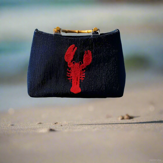 FALMOUTH NAVY BEADED LOBSTER HANDBAG