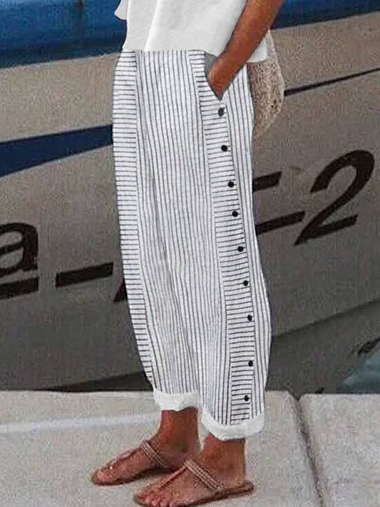 BAGGY STRIPED BUTTON PANTS