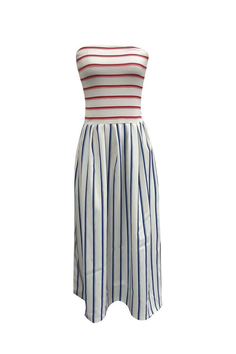 All American Striped Strapless Dress