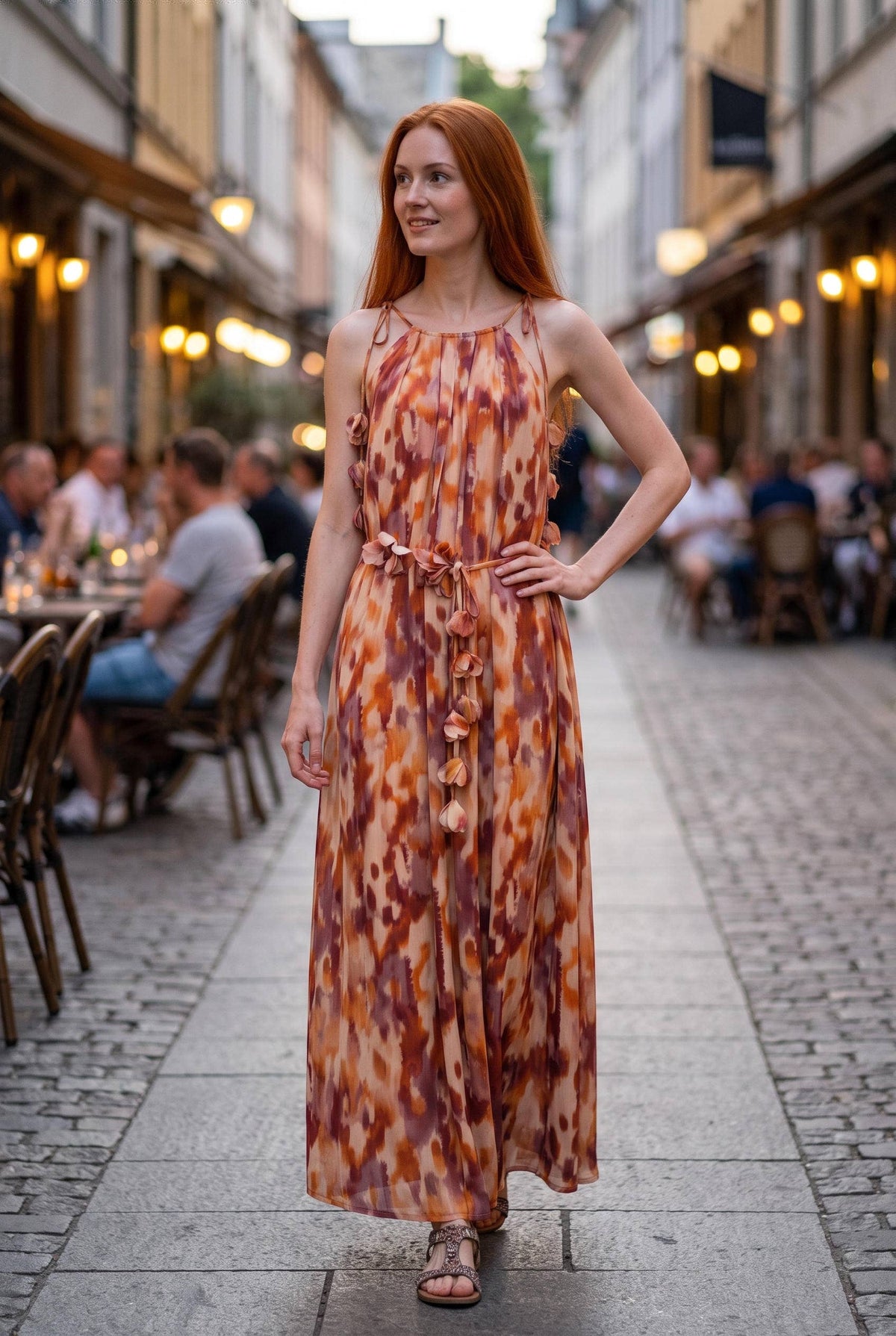 AMERIGO CASCADING FLOWER DRESS