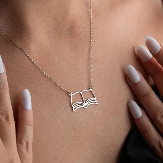 18K Gold Book Lover Pendant Necklace – Stainless Steel