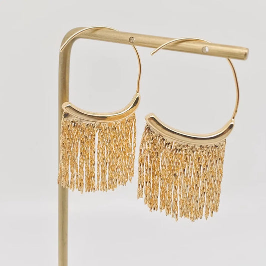 GOLD TASSEL LOOP EARRINGS