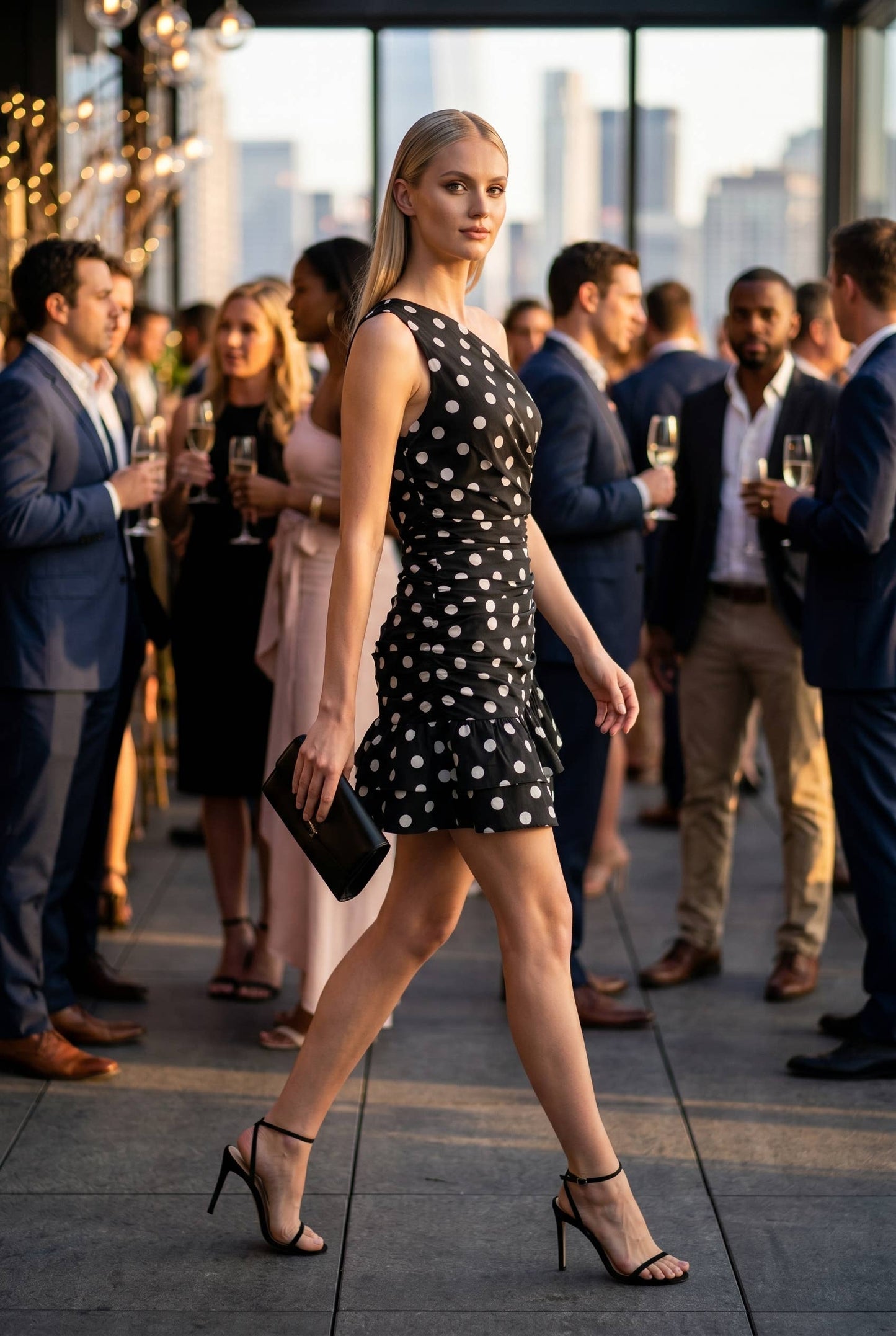 POLKA DOT ONE SHOULDER DRESS