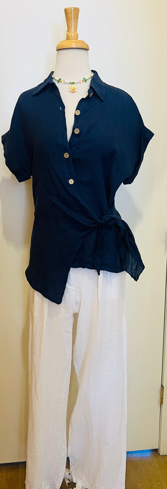 BUTTON SAILOR PLEATED LINEN PANTS