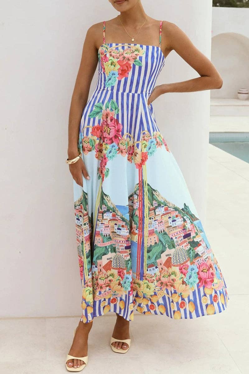 Positano Striped Strappy Maxi Dress
