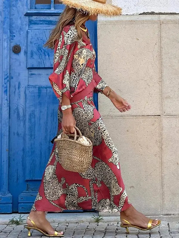 CHIC RETRO LEOPARD PRINT TOP & SKIRT SET