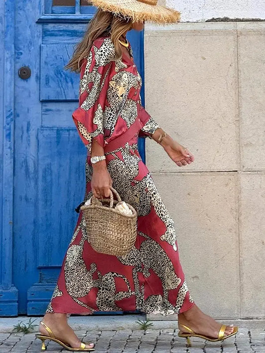 CHIC RETRO LEOPARD PRINT TOP & SKIRT SET