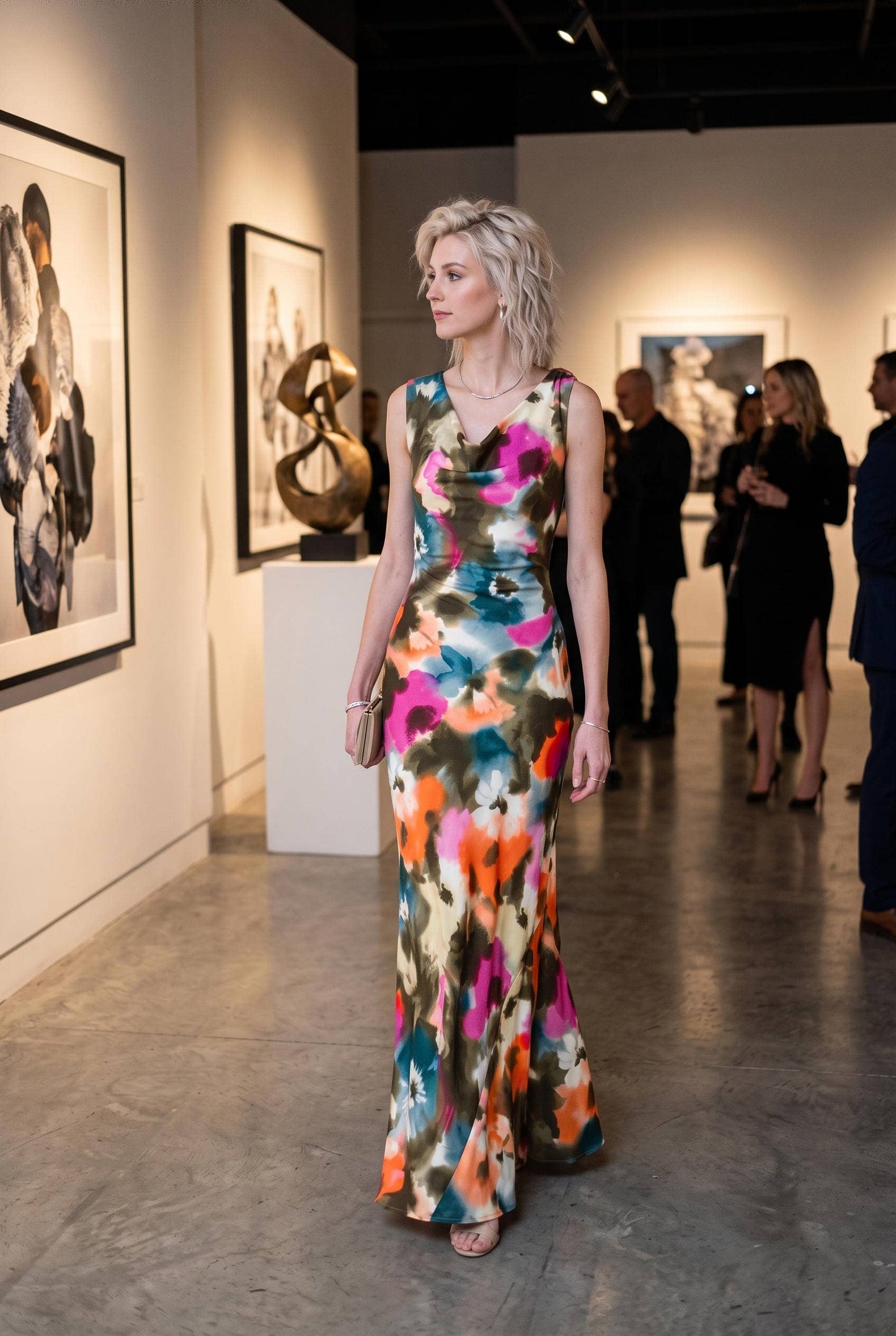 THAILAND FLORAL COWL NECK DRESS