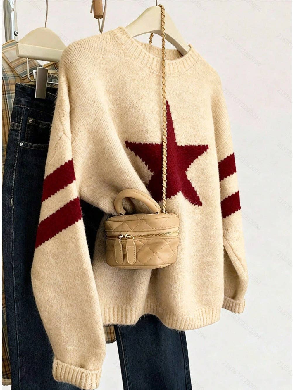 Star Graphic Crew Neck Knit Pullover Sweater