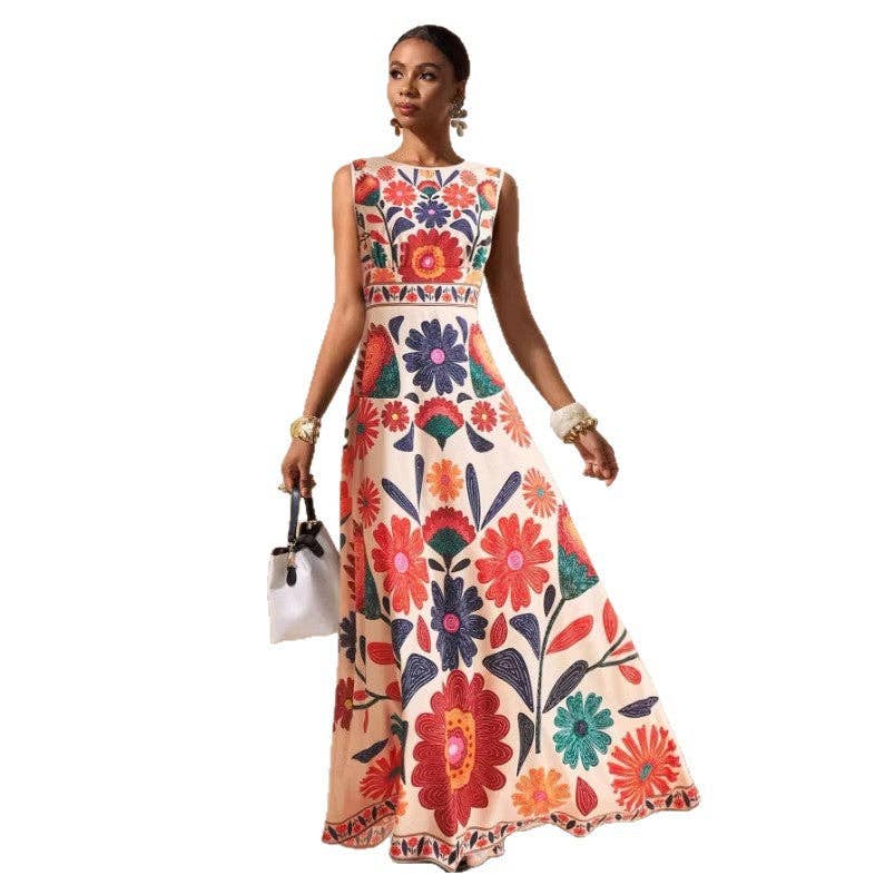 New Bohemian Tropical Print Maxi Dress