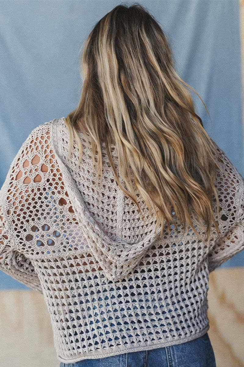 Mesh Knit Hoodie Flag Sweater