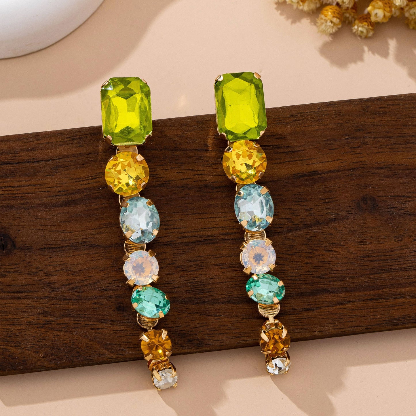 Rainbow Gem Drop Linear Earrings