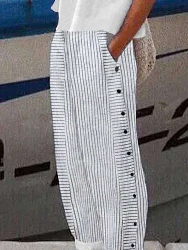 BAGGY STRIPED BUTTON PANTS