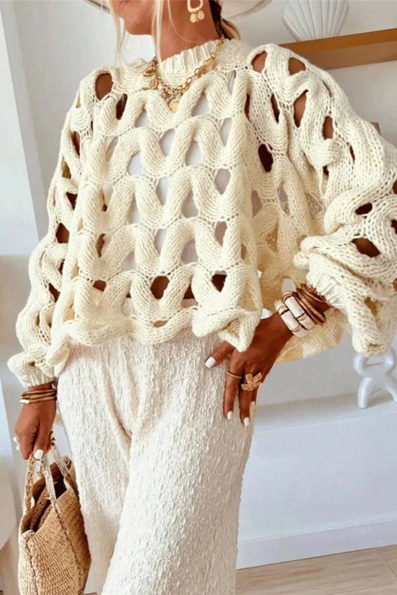 WAFFLE OPEN KNIT COZY SWEATER