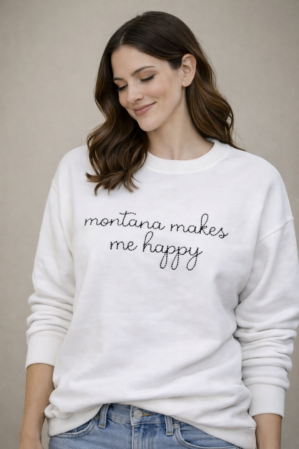Nantucket Makes Me Happy Sweatshirt, Embroidered, Hand Stitched