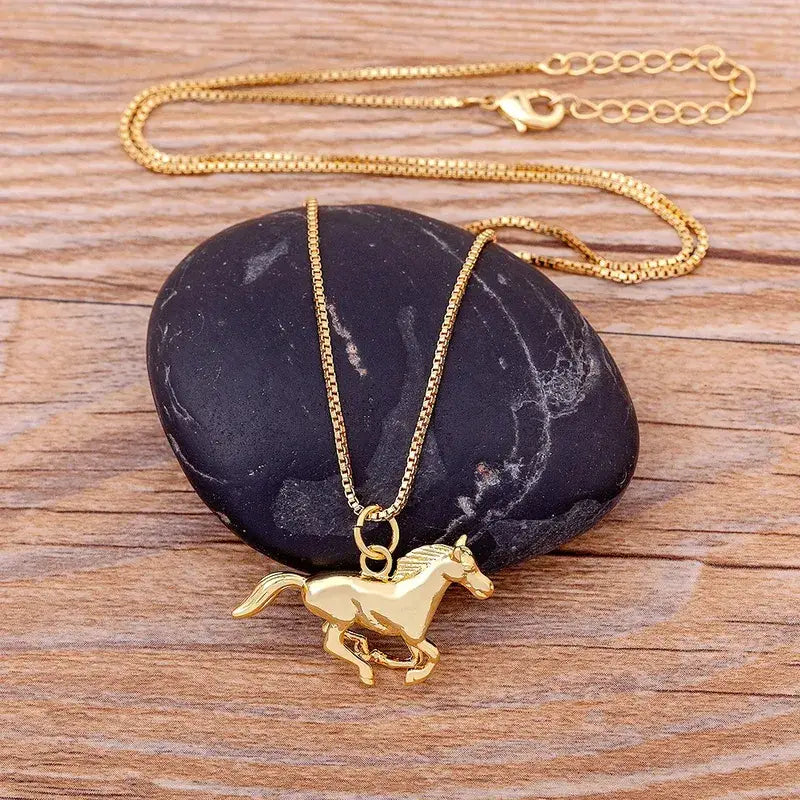 Horse Pendant Necklace Chain Gold Plated Jewelry