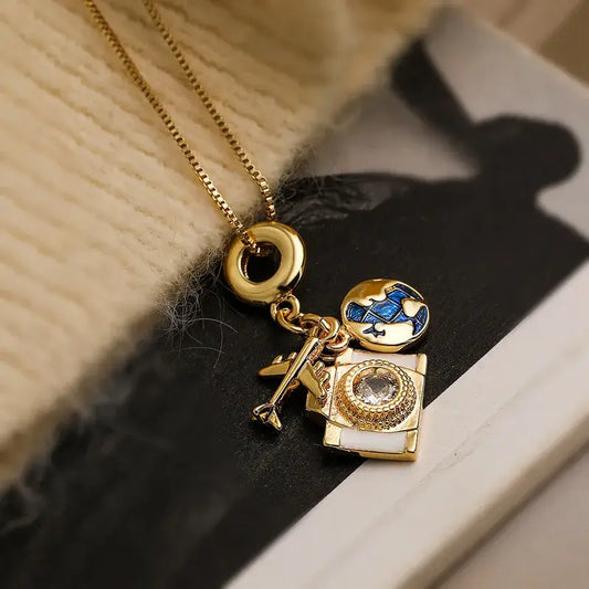 18K Gold Plated Camera Pendant Necklace – Travel Charm
