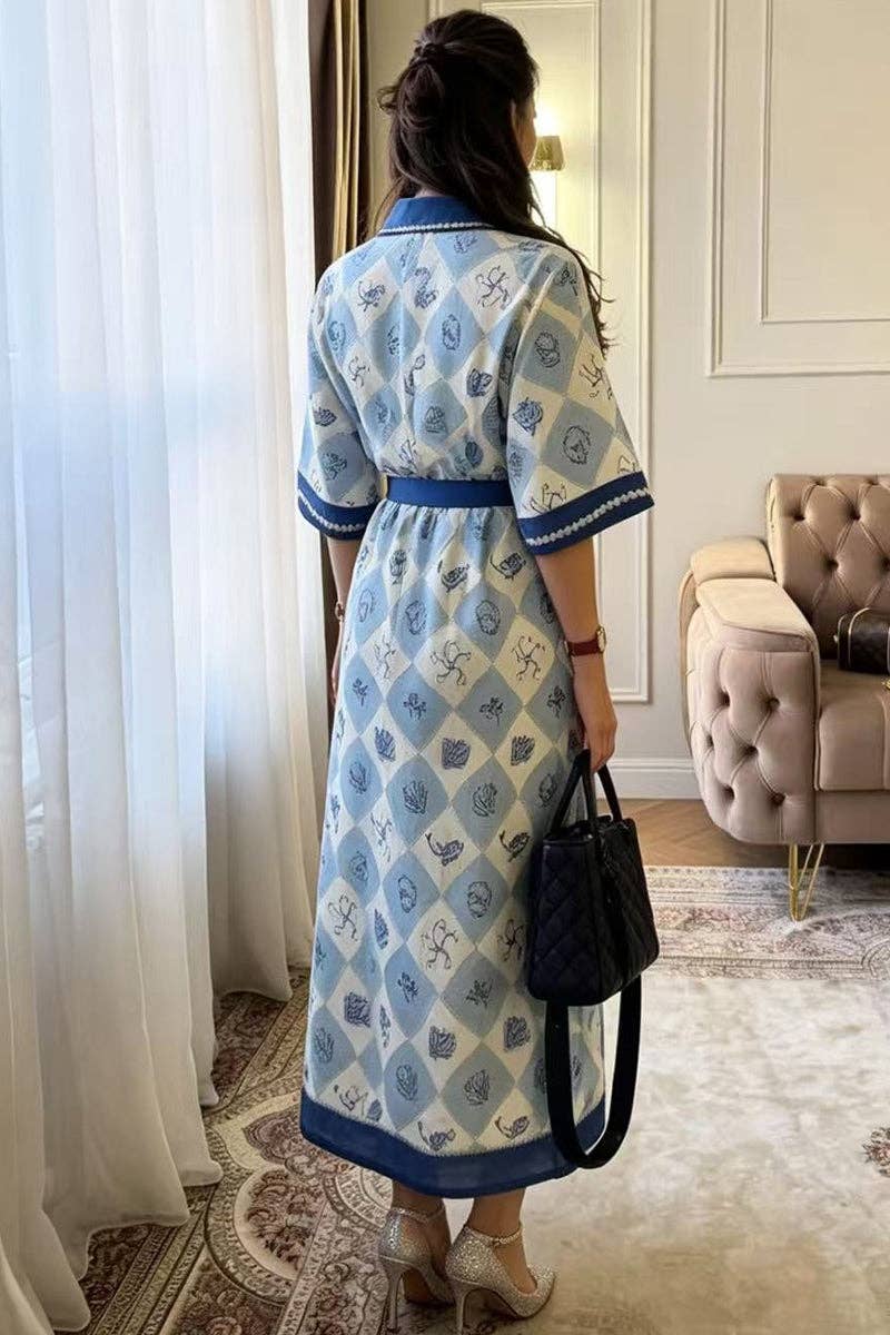 Ocean themed Print Button-Up Shirt Dress