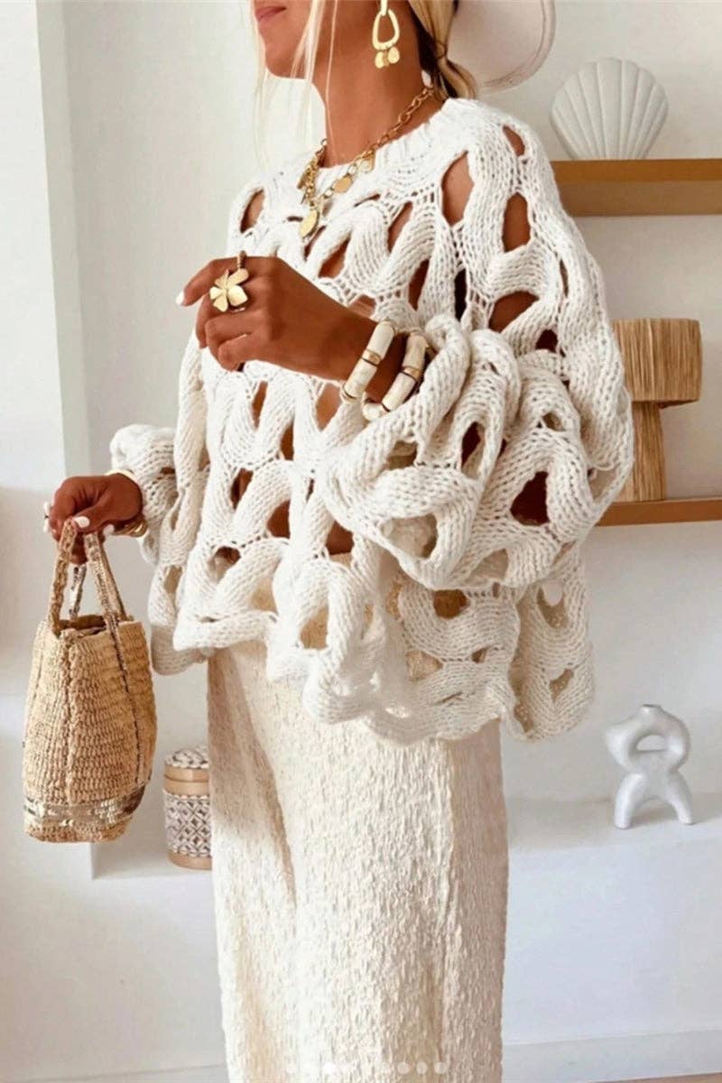 WAFFLE OPEN KNIT COZY SWEATER