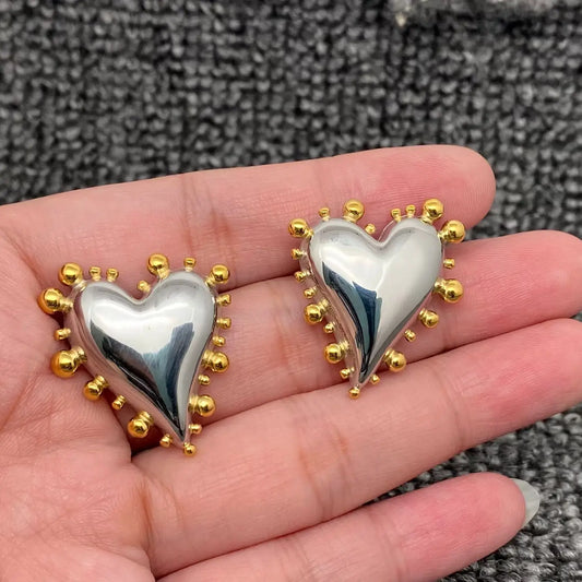 TWO-TONE HEART EARRINGS