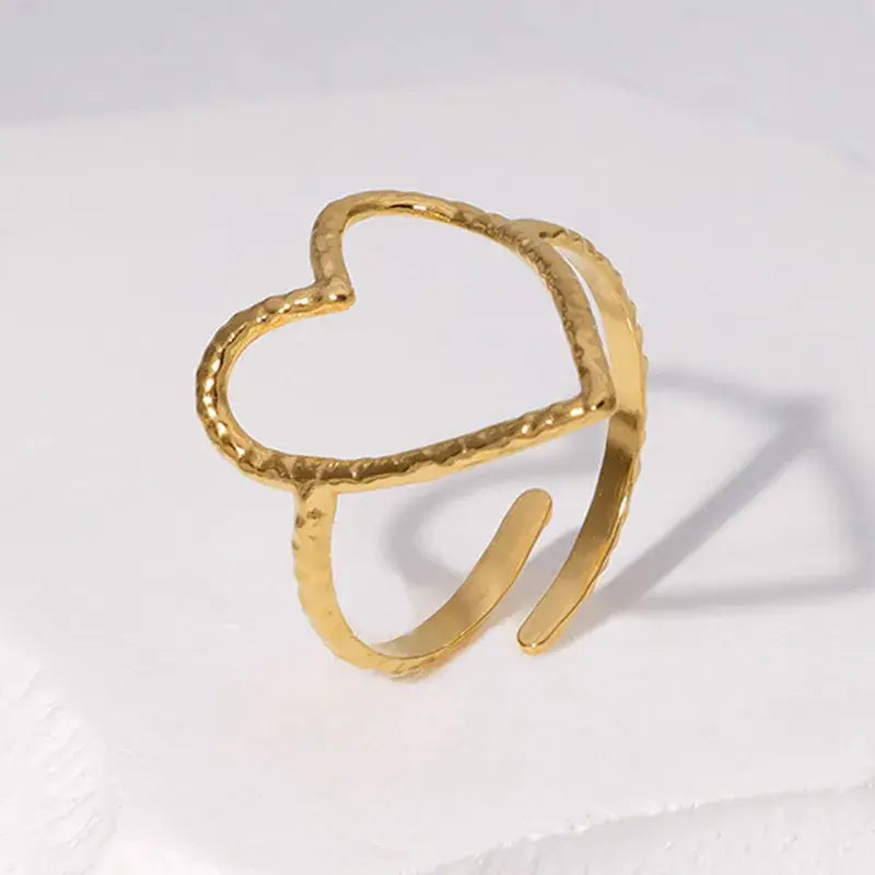 Gold and Silver Heart Open Minimalist Adjustable Ring