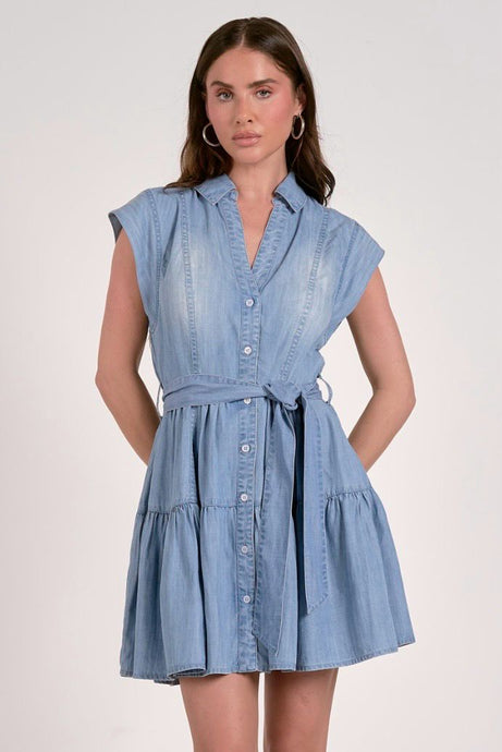 DENIM RUFFLE SHORT DRESS